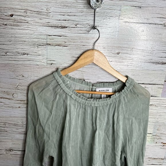 Highline collective green long sleeve ruffle blouse size xl - Picture 4 of 8